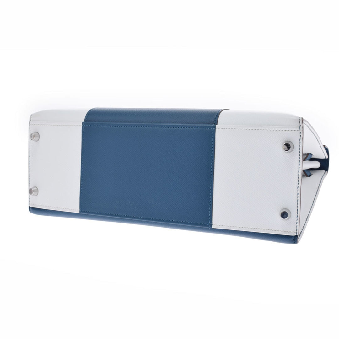 Top quality Hermes Kelly Flag 32 bag outer stitch blue Thalasso white palladium metal fittings  Q engraved (around 2013) Ladies Vaux Epson handbag