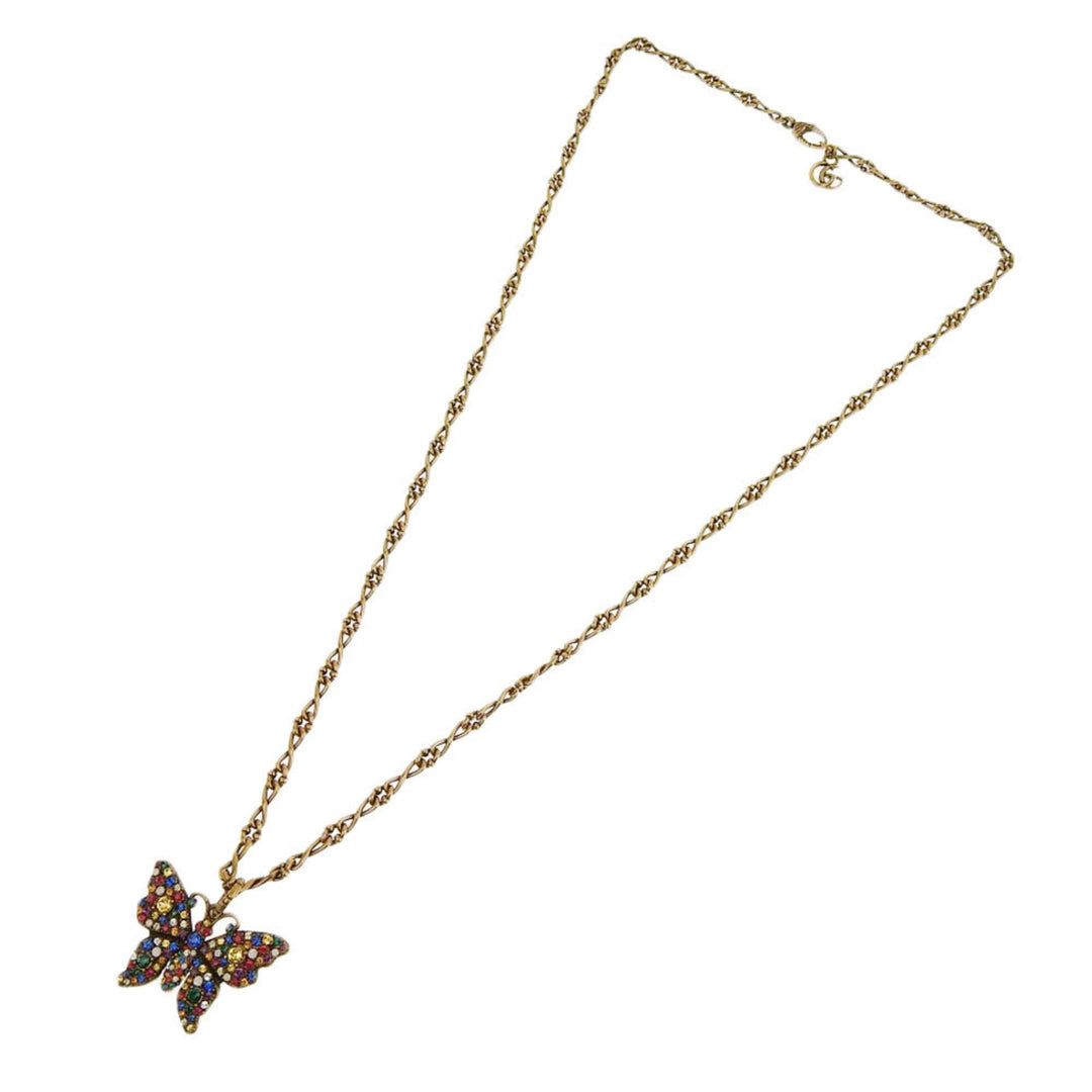 Gucci GG Marmont butterfly long necklace multicolor aging gold 553290