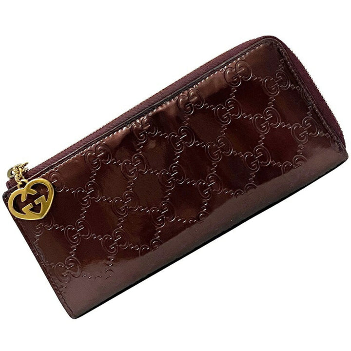 Gucci Long Wallet Brown Shima 295671 Patent Leather GUCCI GG Interlocking Heart Enamel Women's Charm