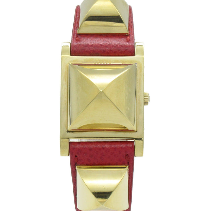 Top quality Hermes Medor Wrist Watch watch Wrist Watch ME1.201 Quartz White Gold Plated Stainless Steel Leather belt