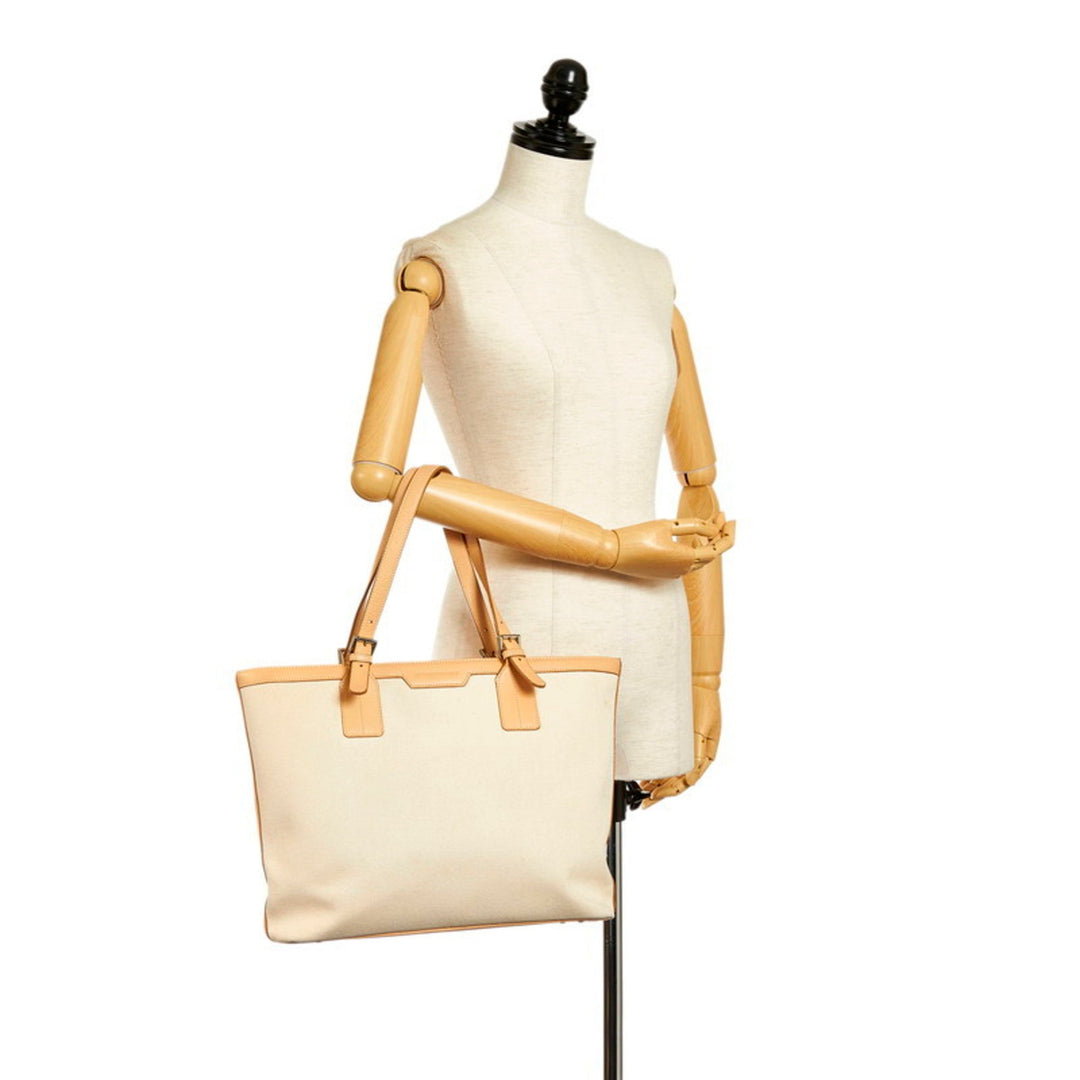 Burberry Nova Check Tote Bag Ivory Beige Canvas Leather Ladies BURBERRY