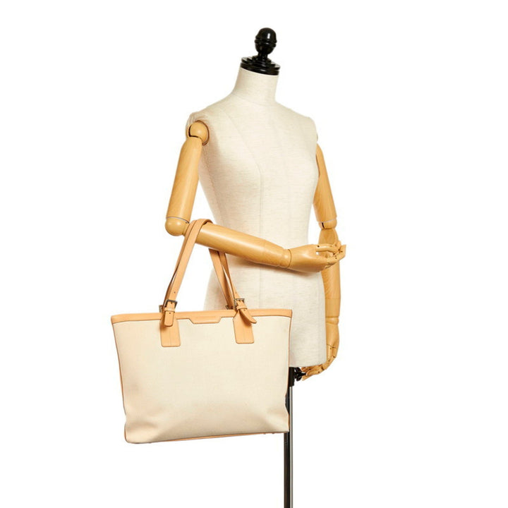 Burberry Nova Check Tote Bag Ivory Beige Canvas Leather Ladies BURBERRY
