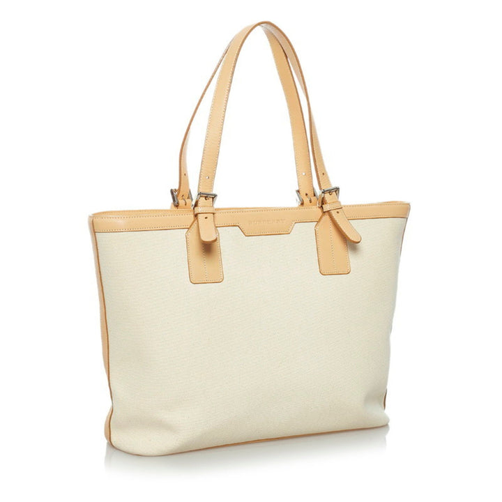 Burberry Nova Check Tote Bag Ivory Beige Canvas Leather Ladies BURBERRY