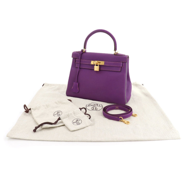 Top quality Hermes Kelly 28 2way hand shoulder bag Taurillon Clemence Anemone Grimmette C engraved inside stitch SPO