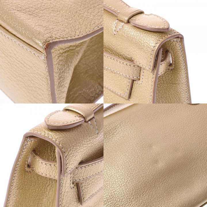 Top quality Hermes Pochette Kelly Metallic Gold  I Engraved (around 2005) Ladies Goat Chevre Handbag