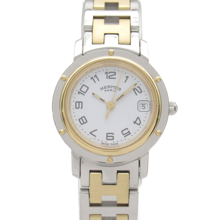 Top quality Hermes Clipper Wrist Watch Watch Wrist Watch CL4.220 Quartz White Gold Plated Stainless Steel