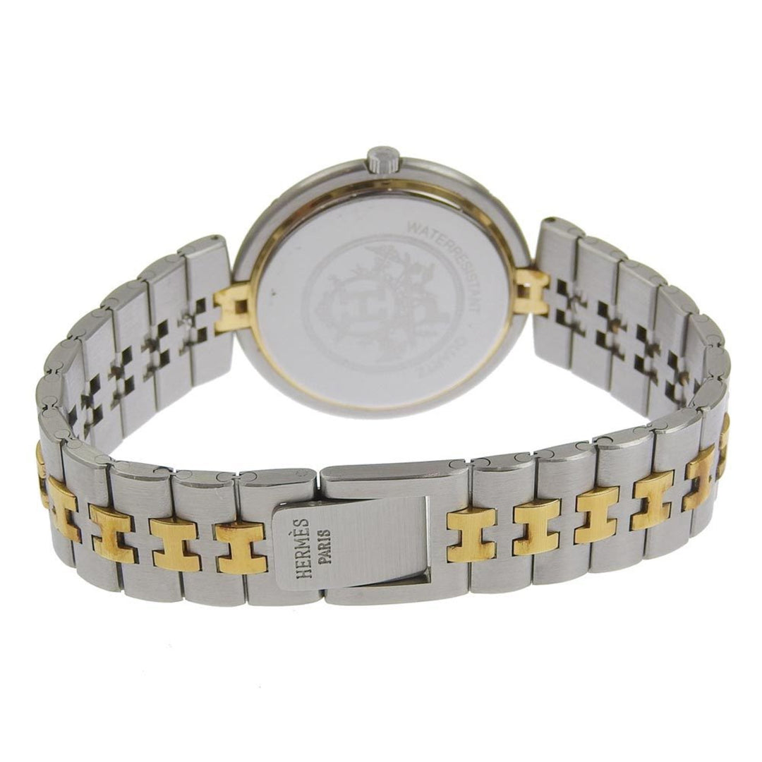 Top quality Hermes Profile Watch Vintage Combi Stainless Steel x Gold Plated Silver Quartz Analog Display Boys White Dial