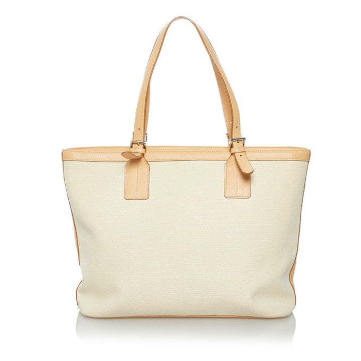 Burberry Nova Check Tote Bag Ivory Beige Canvas Leather Ladies BURBERRY