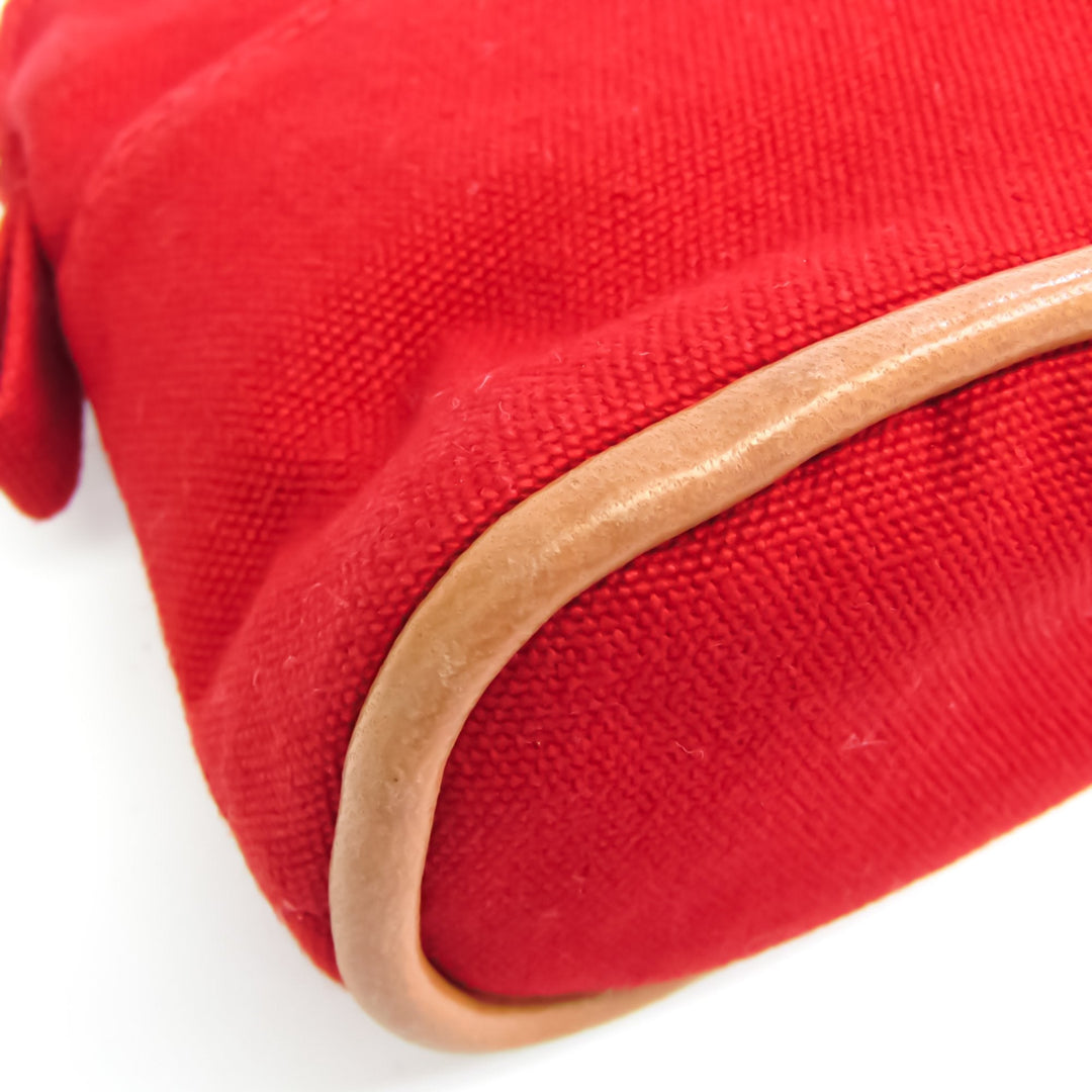 Premium Handmade Hermes Bolide Mini Women's Cotton,Leather Pouch Beige,Red Color
