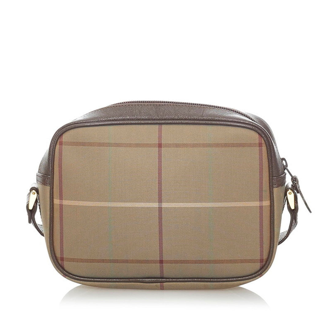 Burberry check shoulder bag khaki brown canvas leather Lady's BURBERRY
