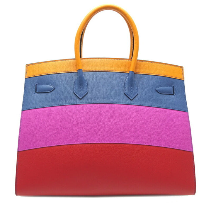 Top quality Hermes Birkin Serie 35 Rainbow Z Engraved Women's Handbag Vaux Epson Apricot / Blue Agate Magnolia x Palladium Hardware