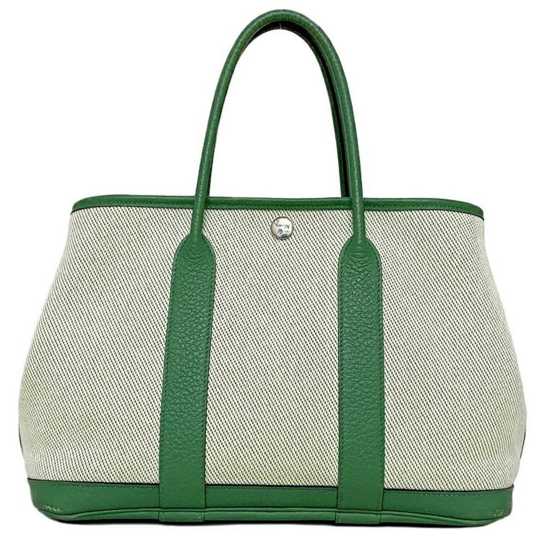 Hermes handbag garden TPM green toile ash country canvas leather P stamp made in 2012 Hermes tote bag ladies