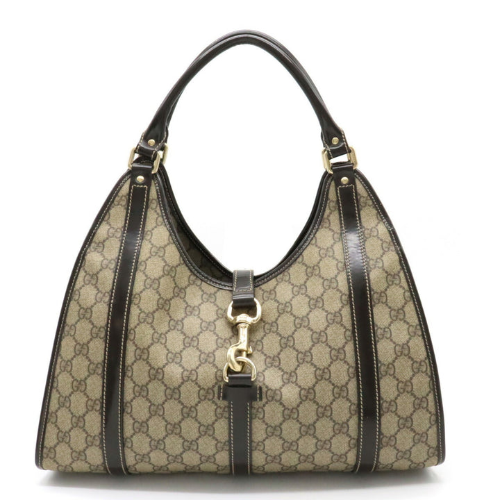 GUCCI Jackie GG Plus Supreme Shoulder Bag PVC Leather Khaki Beige Dark Brown 203494