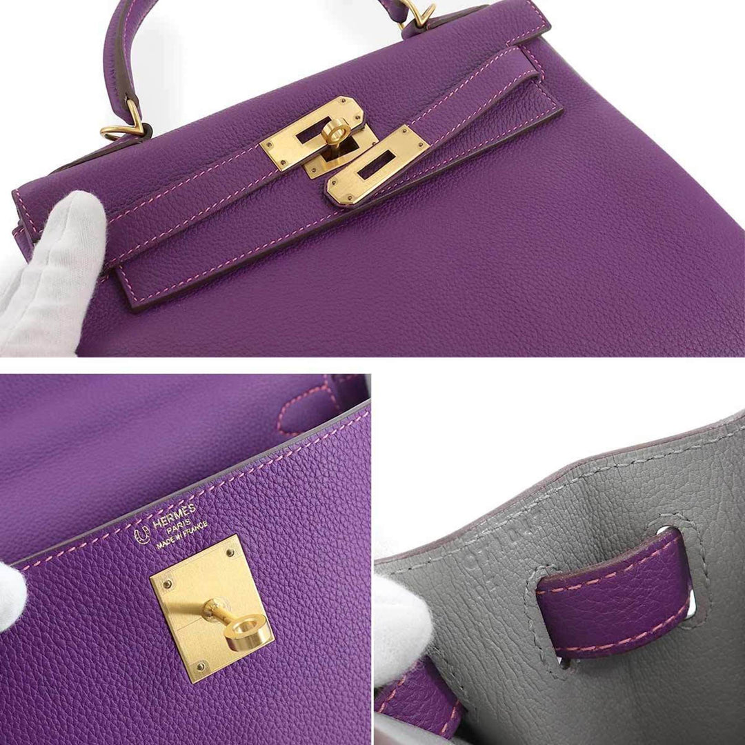 Top quality Hermes Kelly 28 2way hand shoulder bag Taurillon Clemence Anemone Grimmette C engraved inside stitch SPO