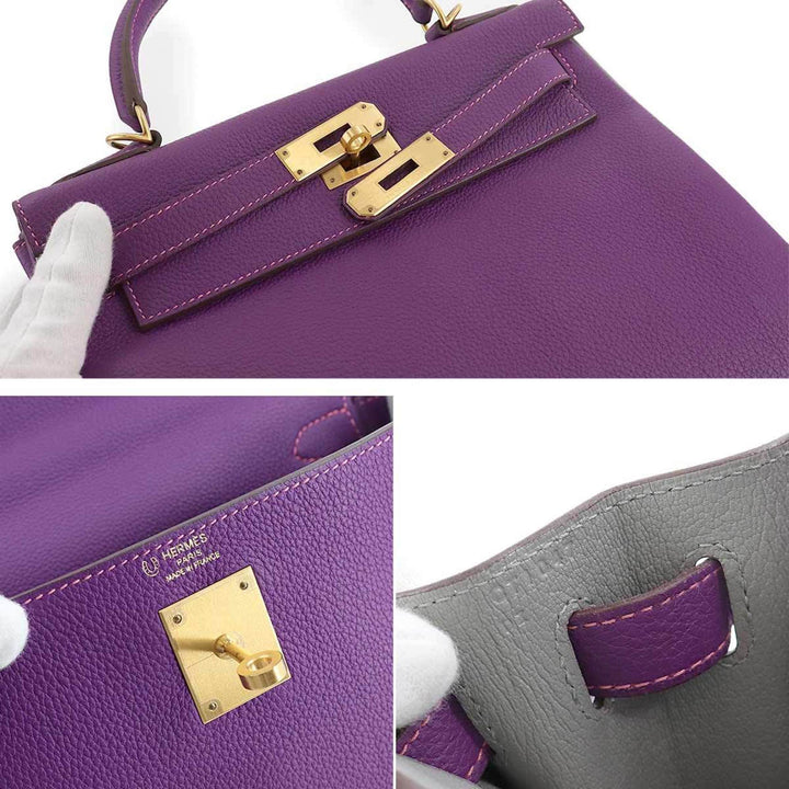 Top quality Hermes Kelly 28 2way hand shoulder bag Taurillon Clemence Anemone Grimmette C engraved inside stitch SPO