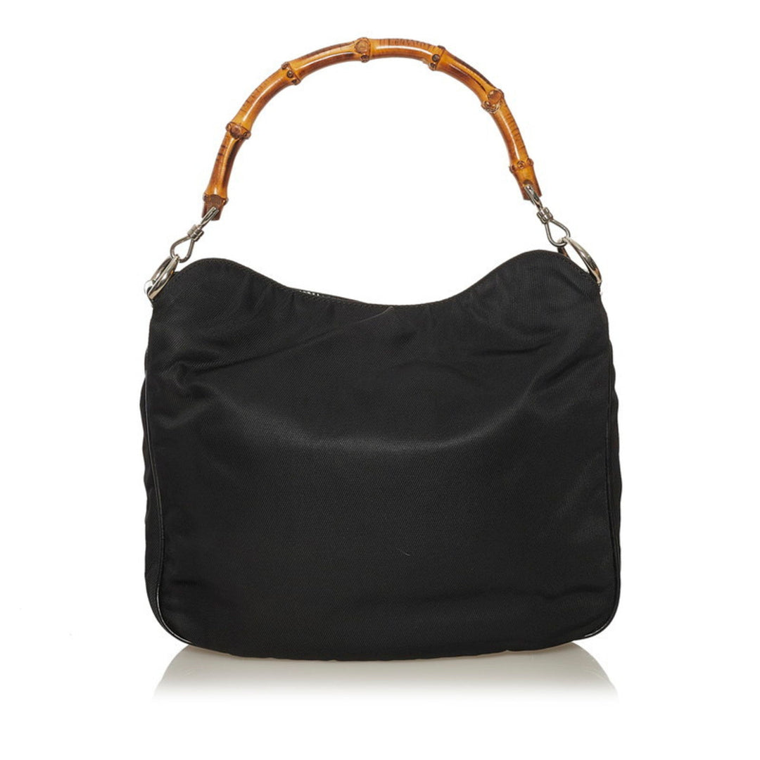 Gucci bamboo handbag shoulder bag 001 1781 1638 black nylon leather ladies GUCCI