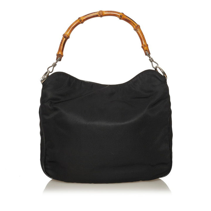 Gucci bamboo handbag shoulder bag 001 1781 1638 black nylon leather ladies GUCCI