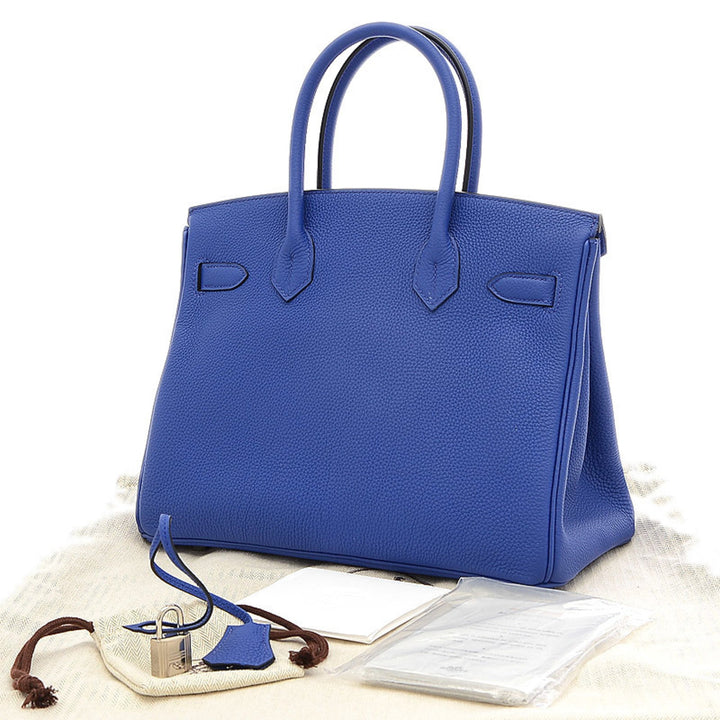 Premium Handmade Hermes Birkin 30 Togo Blue Electric D Engraved Handbag