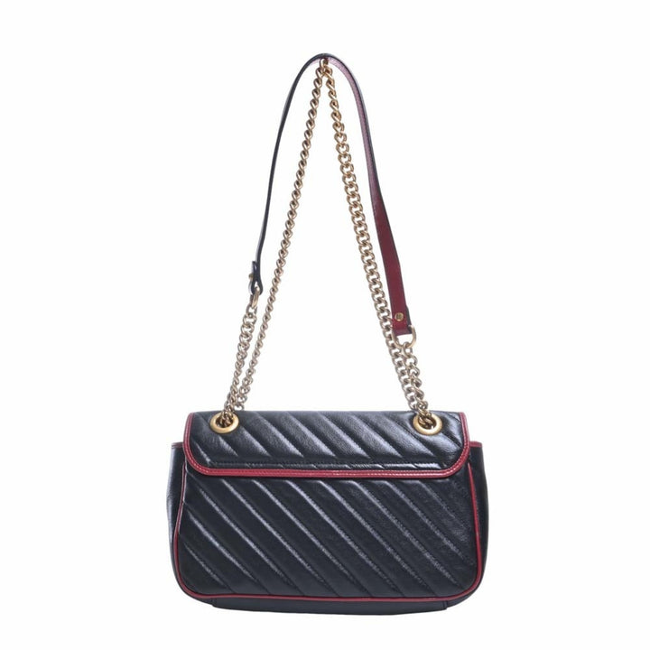 GUCCI GG Marmont Leather Chain Shoulder Bag 443497 Black/Red Women's