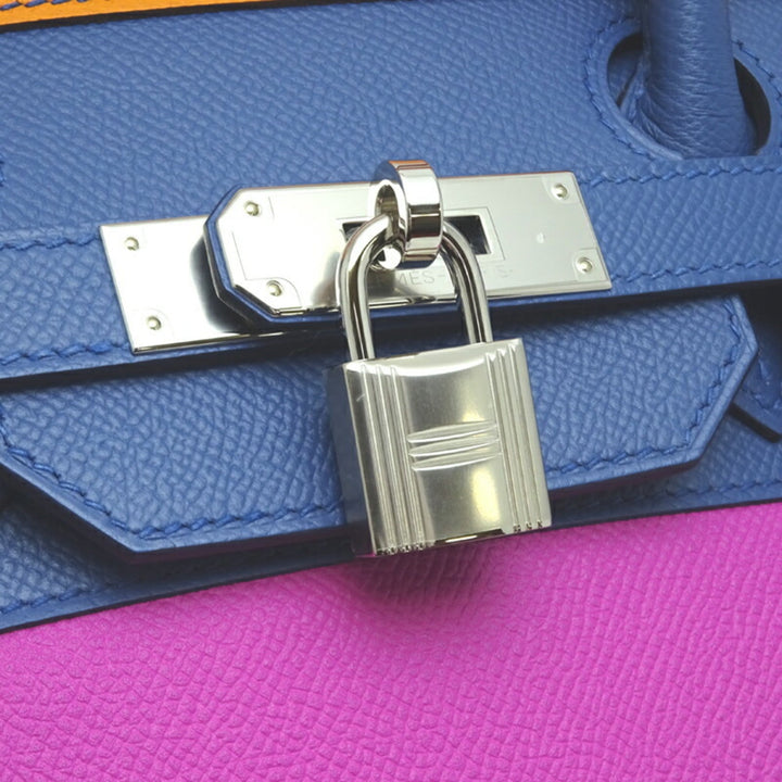 Top quality Hermes Birkin Serie 35 Rainbow Z Engraved Women's Handbag Vaux Epson Apricot / Blue Agate Magnolia x Palladium Hardware