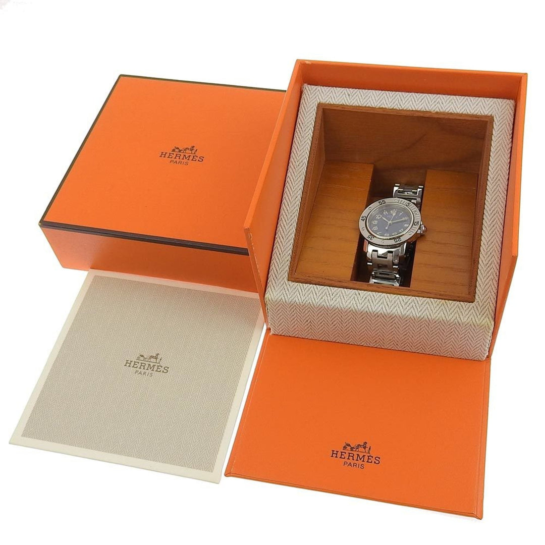 Top quality Hermes Clipper Watch Diver CL5.210 Stainless Steel Silver Quartz Analog Display Ladies Navy Dial