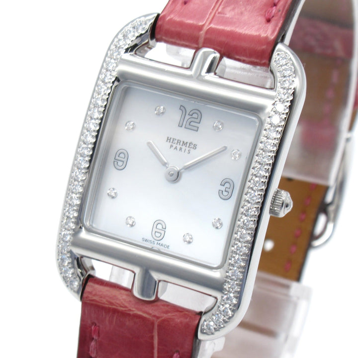 Top quality Hermes Cape Cod 8P diamond Wrist Watch watch Wrist Watch CC1.232 Quartz White White shell Stainless Steel Leather bel