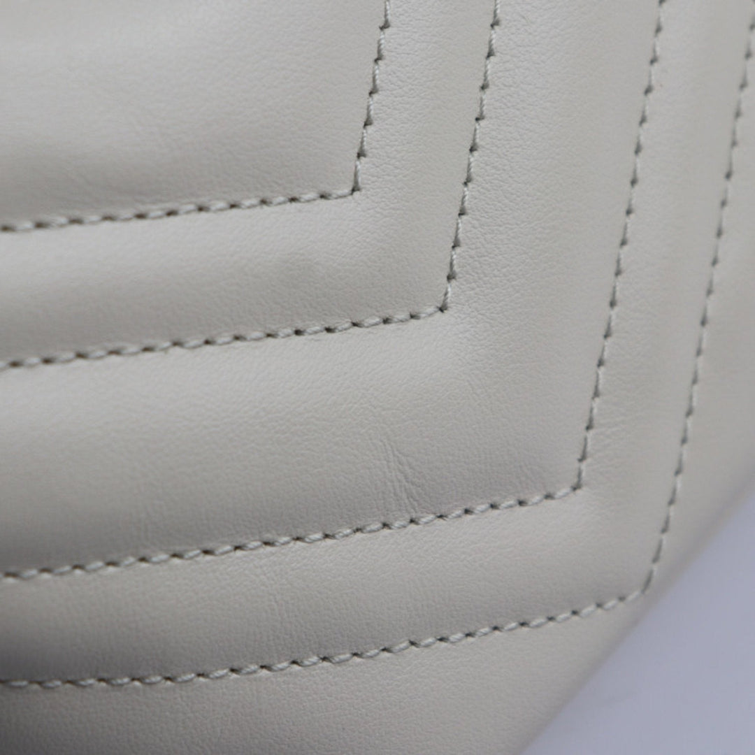 GUCCI GG Marmont Shoulder Bag 739166 White Ivory Gold Hardware Quilted Handbag