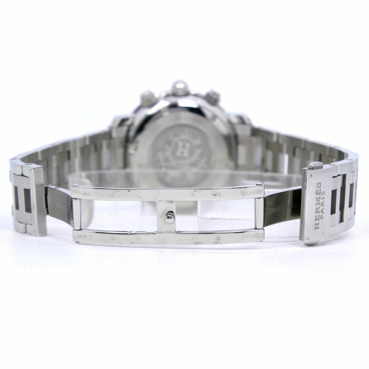 Premium Handmade Hermes Diver's Watch Clipper CL2.310 Stainless Steel Silver Quartz Chronograph Ladies Black Dial