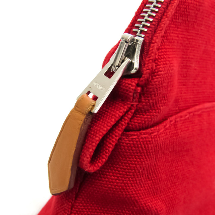 Premium Handmade Hermes Bolide Mini Women's Cotton,Leather Pouch Beige,Red Color