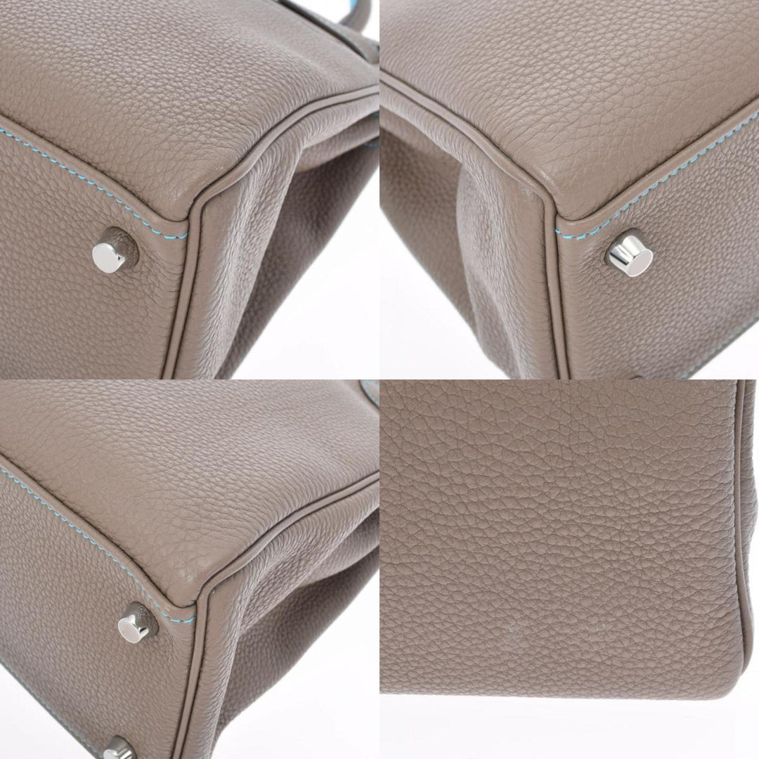 Top quality Hermes Kelly 28 Inseam Etoupe/Blue Aztic Palladium Metal Fittings N Engraved (around 2010) Ladies Togo Bag