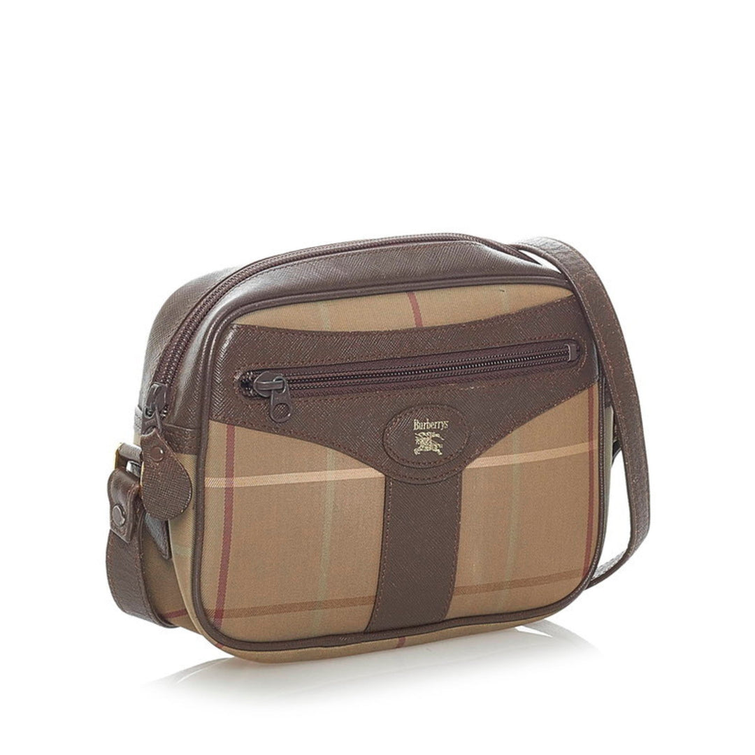 Burberry check shoulder bag khaki brown canvas leather Lady's BURBERRY