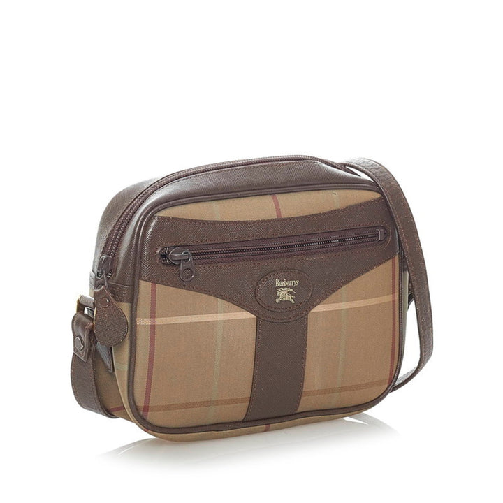 Burberry check shoulder bag khaki brown canvas leather Lady's BURBERRY
