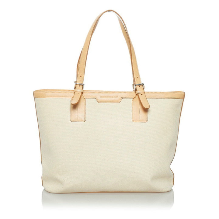 Burberry Nova Check Tote Bag Ivory Beige Canvas Leather Ladies BURBERRY
