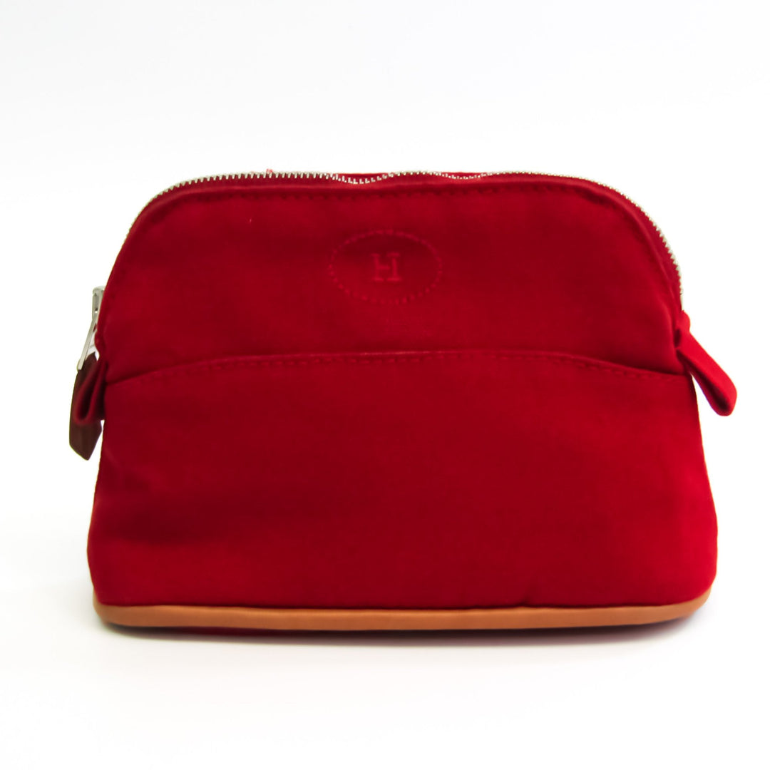 Premium Handmade Hermes Bolide Mini Women's Cotton,Leather Pouch Beige,Red Color