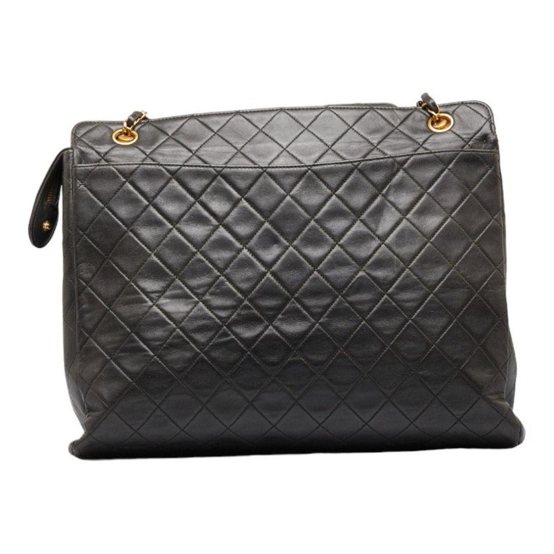 CHANEL matelasse here mark chain shoulder bag tote black gold lambskin ladies