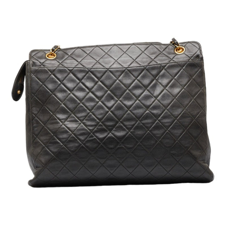 CHANEL matelasse here mark chain shoulder bag tote black gold lambskin ladies