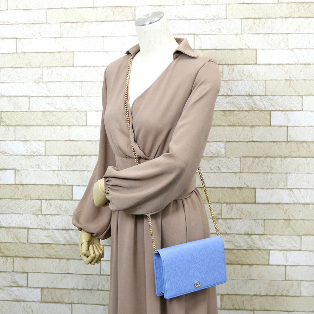 Gucci Shoulder Bag Marmont Chain Blue Ladies