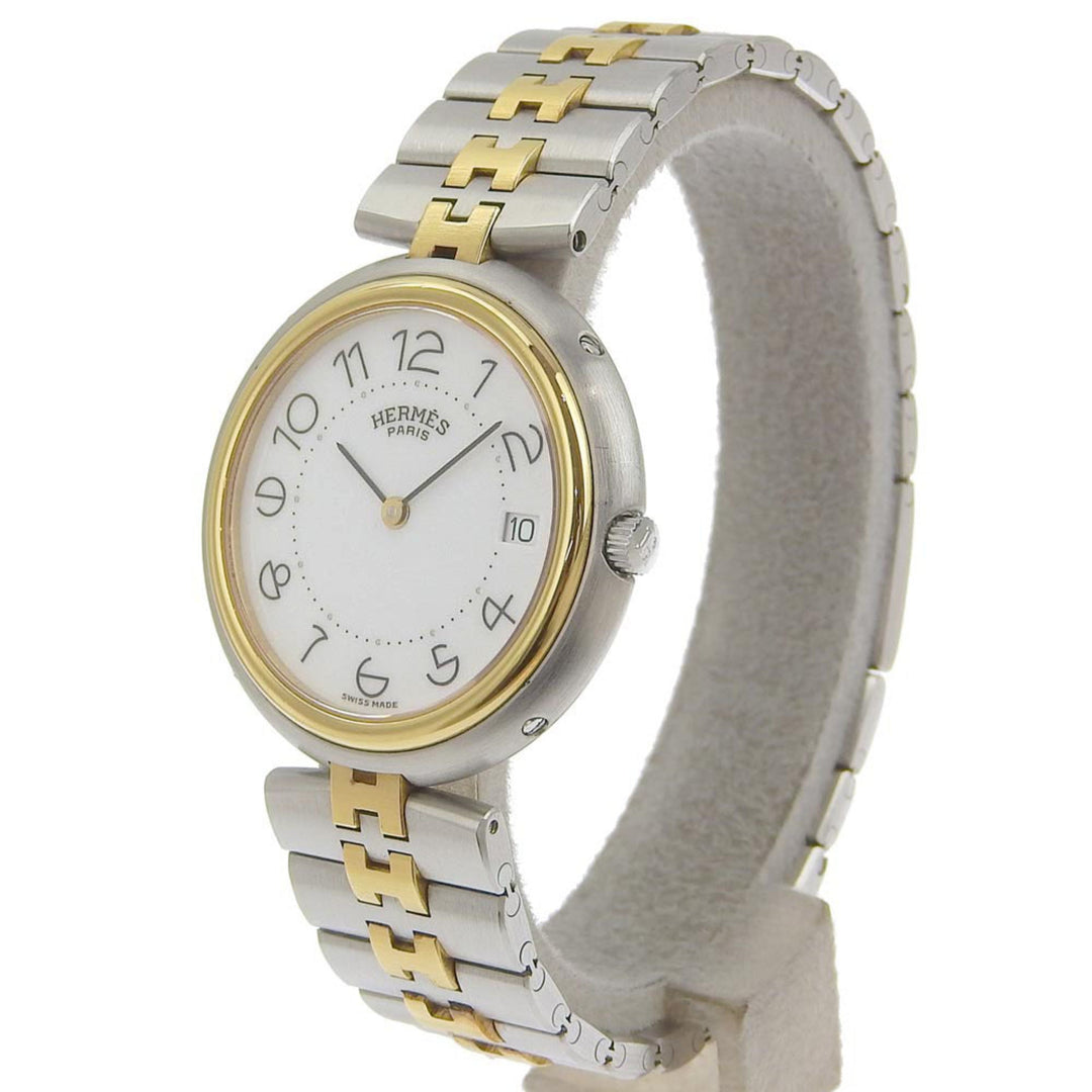 Top quality Hermes Profile Watch Vintage Combi Stainless Steel x Gold Plated Silver Quartz Analog Display Boys White Dial