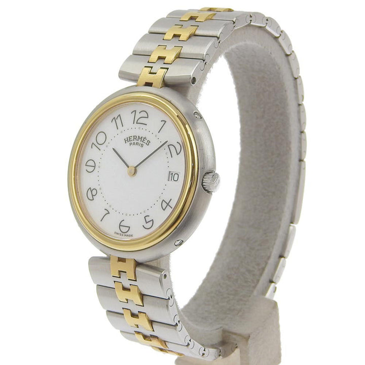 Top quality Hermes Profile Watch Vintage Combi Stainless Steel x Gold Plated Silver Quartz Analog Display Boys White Dial