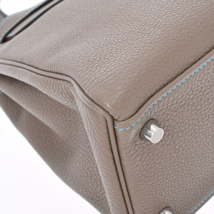Top quality Hermes Kelly 28 Inseam Etoupe/Blue Aztic Palladium Metal Fittings N Engraved (around 2010) Ladies Togo Bag