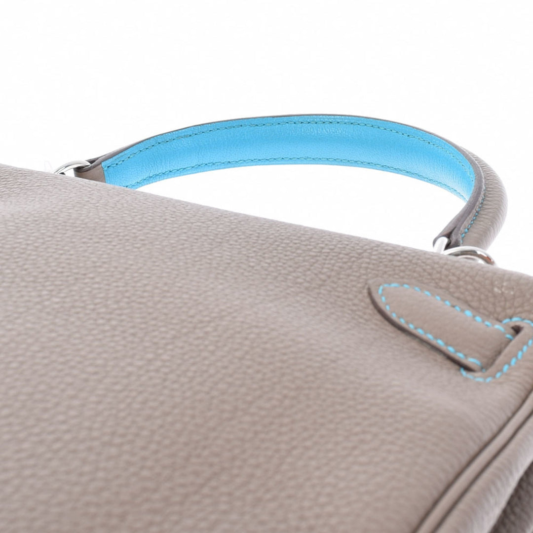 Top quality Hermes Kelly 28 Inseam Etoupe/Blue Aztic Palladium Metal Fittings N Engraved (around 2010) Ladies Togo Bag