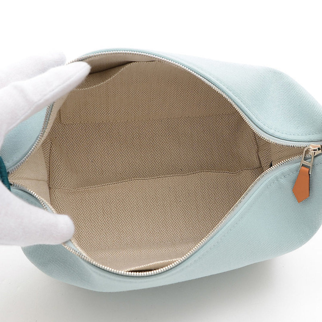 Premium Handmade Hermes Brid A Black PM Pouch Vanity Canvas Light Green