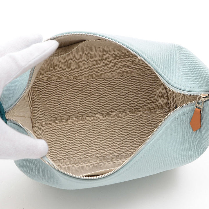 Premium Handmade Hermes Brid A Black PM Pouch Vanity Canvas Light Green