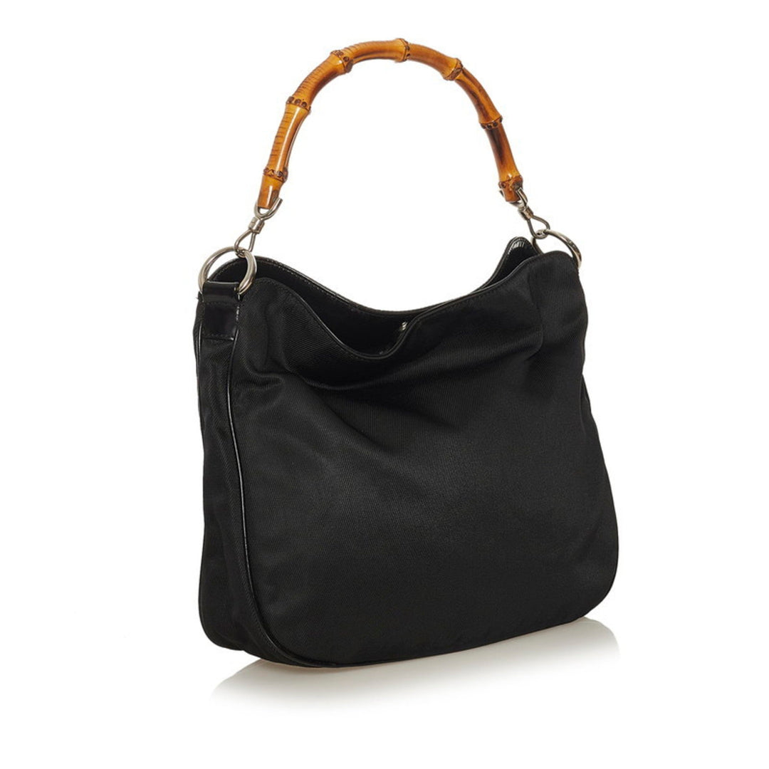 Gucci bamboo handbag shoulder bag 001 1781 1638 black nylon leather ladies GUCCI