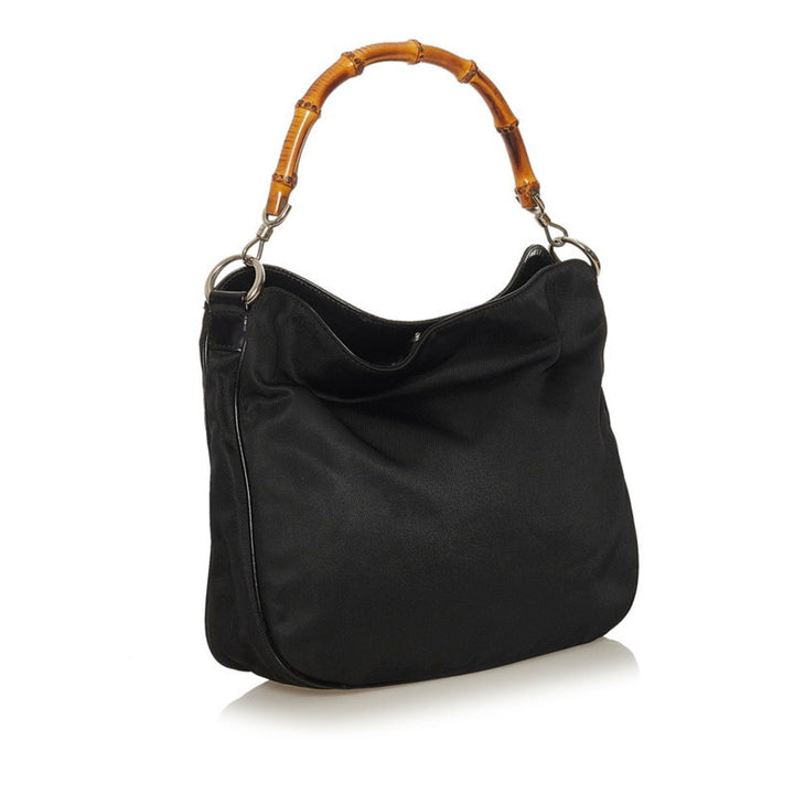 Gucci bamboo handbag shoulder bag 001 1781 1638 black nylon leather ladies GUCCI