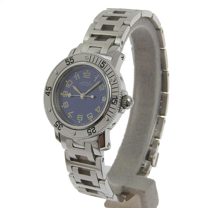 Top quality Hermes Clipper Watch Diver CL5.210 Stainless Steel Silver Quartz Analog Display Ladies Navy Dial