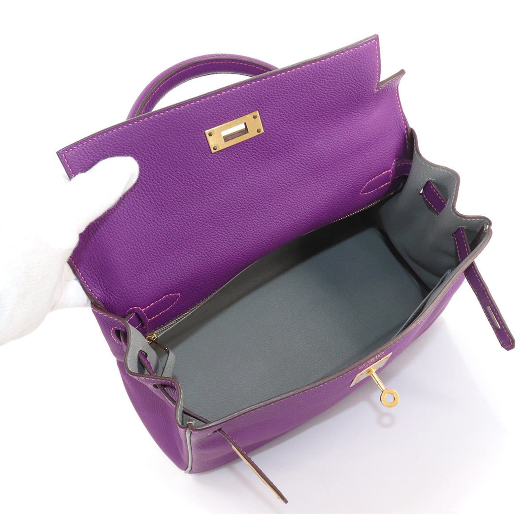 Top quality Hermes Kelly 28 2way hand shoulder bag Taurillon Clemence Anemone Grimmette C engraved inside stitch SPO