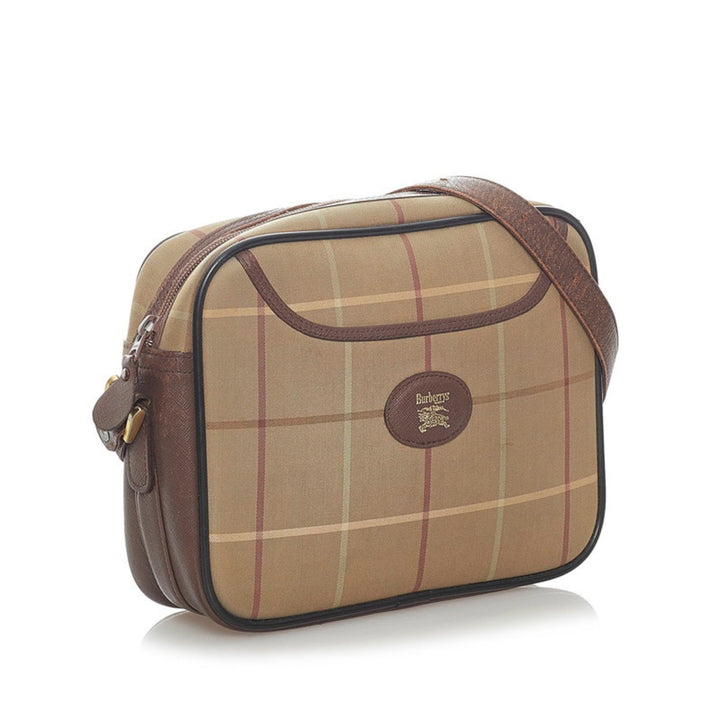 Burberry check shoulder bag khaki brown canvas leather Lady's BURBERRY