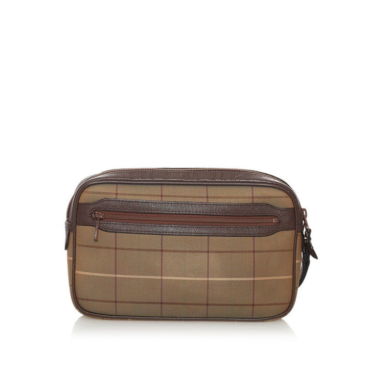 Burberry Check Clutch Bag Second Khaki Brown Canvas Leather Ladies BURBERRY