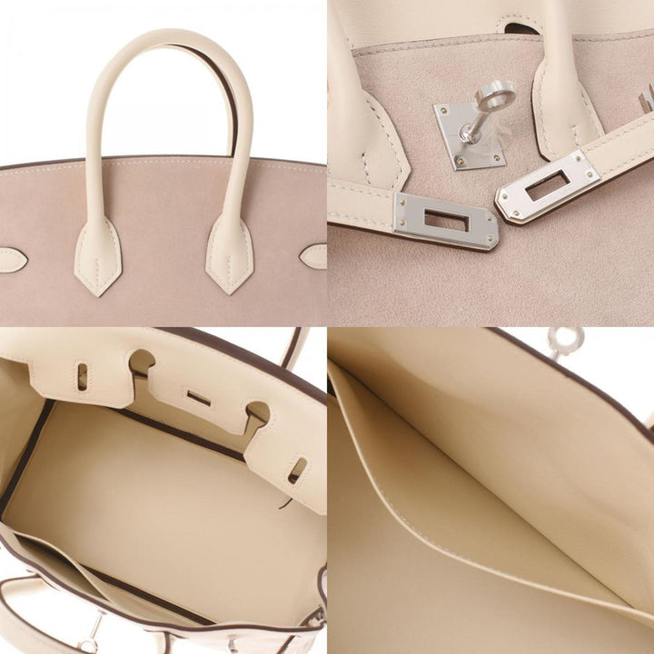 Top quality Hermes Birkin 25 Nata/Glycine U Engraved (around 2022) Ladies Swift Grizzly Handbag